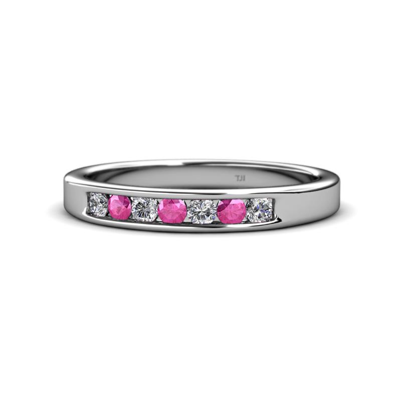 Kathiryn 2.70 mm Pink Sapphire and Lab Grown Diamond 7 Stone Wedding Band 