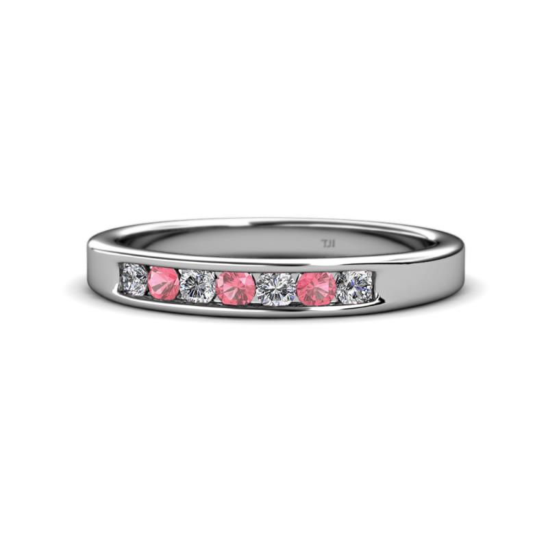 Kathiryn 2.70 mm Pink Tourmaline and Lab Grown Diamond 7 Stone Wedding Band 