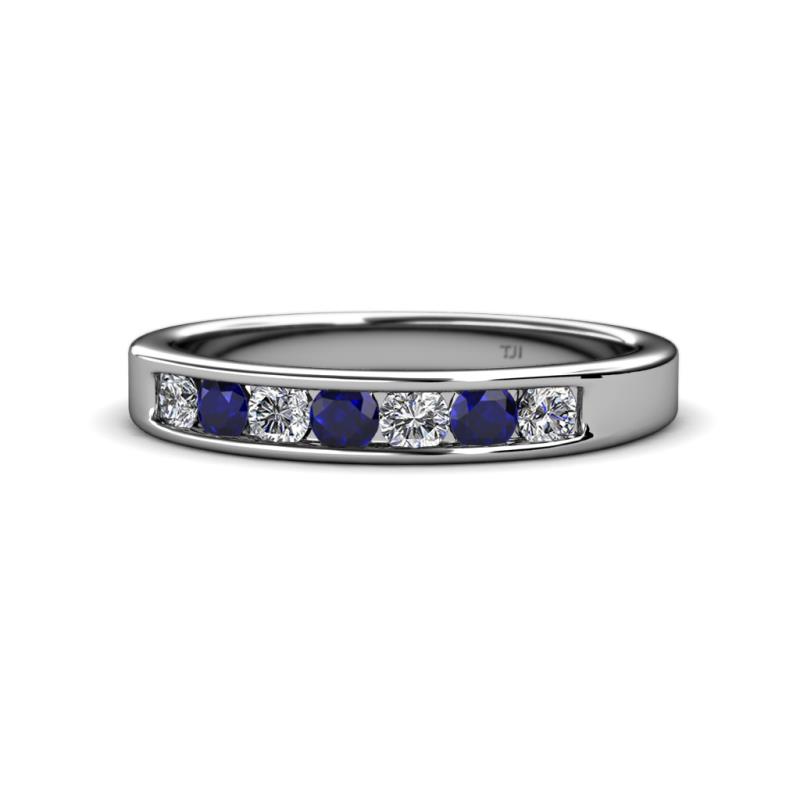 Kathiryn 3.00 mm Blue Sapphire and Lab Grown Diamond 7 Stone Wedding Band 