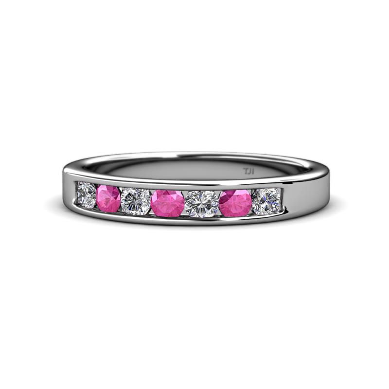 Kathiryn 3.00 mm Pink Sapphire and Lab Grown Diamond 7 Stone Wedding Band 