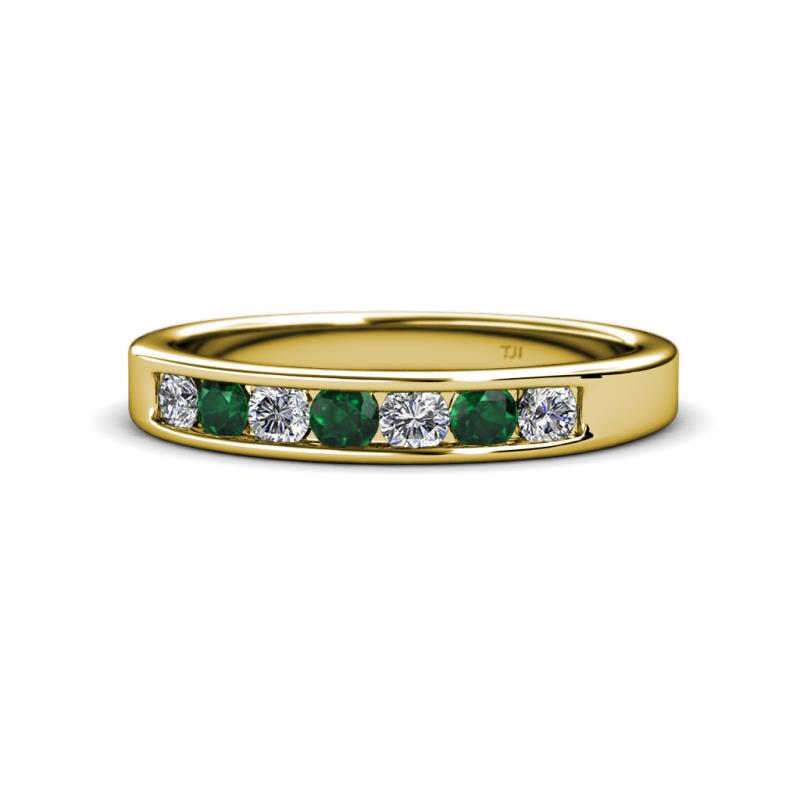 Kathiryn 3.00 mm Emerald and Lab Grown Diamond 7 Stone Wedding Band 