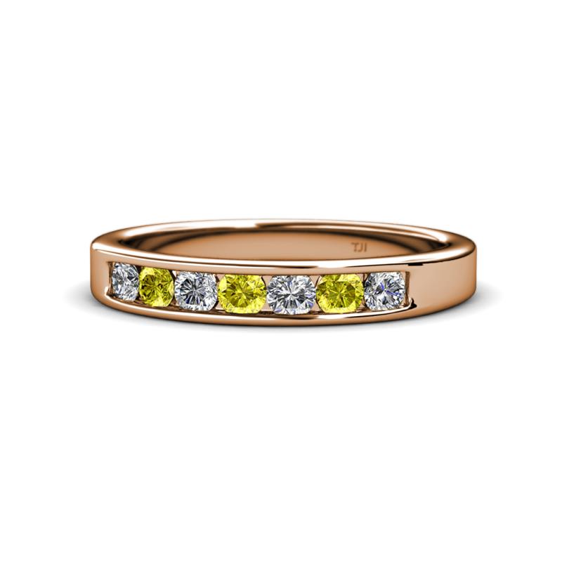 Kathiryn 3.00 mm Yellow Diamond and White Lab Grown Diamond 7 Stone Wedding Band 