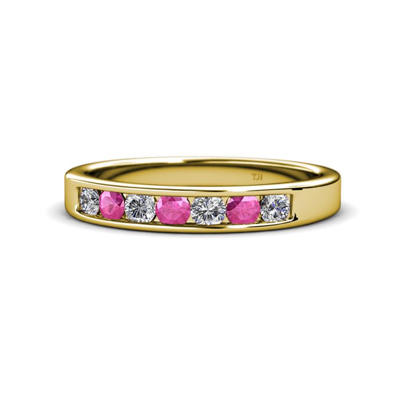 Kathiryn 3.00 mm Pink Sapphire and Lab Grown Diamond 7 Stone Wedding Band 