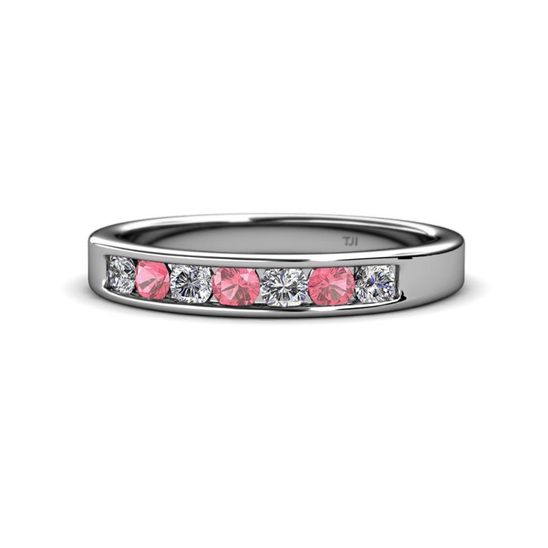 Kathiryn 3.00 mm Pink Tourmaline and Lab Grown Diamond 7 Stone Wedding Band 