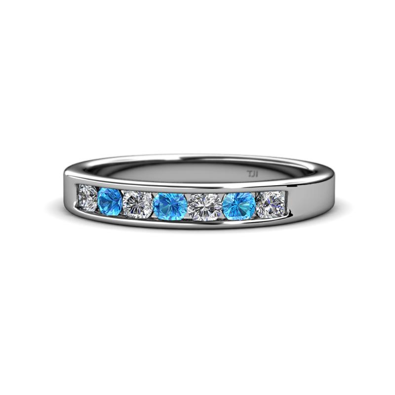 Kathiryn 3.00 mm Blue Topaz and Lab Grown Diamond 7 Stone Wedding Band 