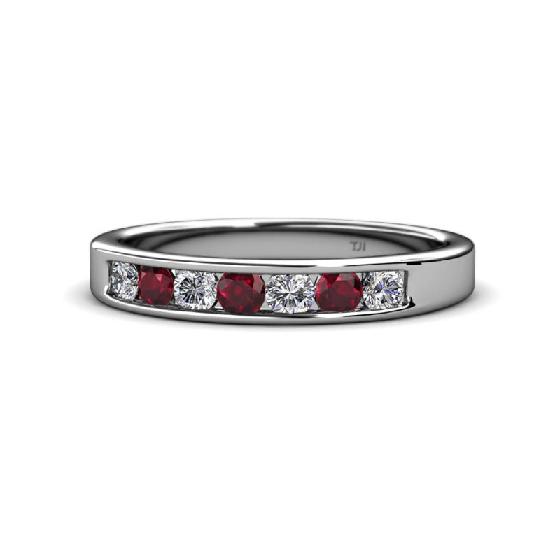 Kathiryn 3.00 mm Ruby and Lab Grown Diamond 7 Stone Wedding Band 