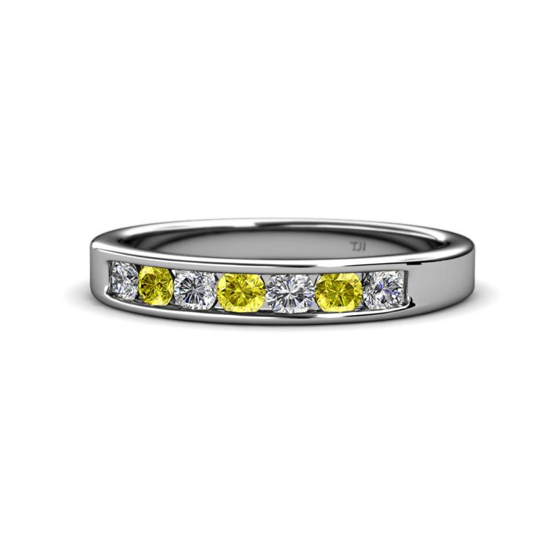 Kathiryn 3.00 mm Yellow Diamond and White Lab Grown Diamond 7 Stone Wedding Band 