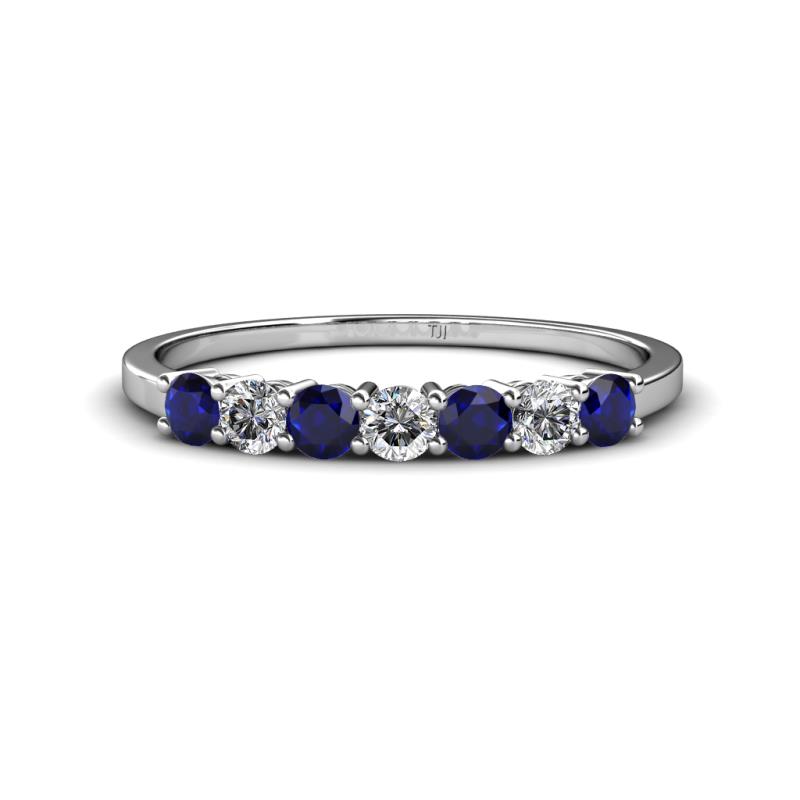 Vivian 3.00 mm Blue Sapphire and Lab Grown Diamond 7 Stone Wedding Band 