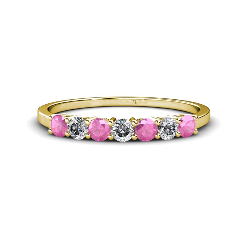 Vivian 3.00 mm Pink Sapphire and Lab Grown Diamond 7 Stone Wedding Band 