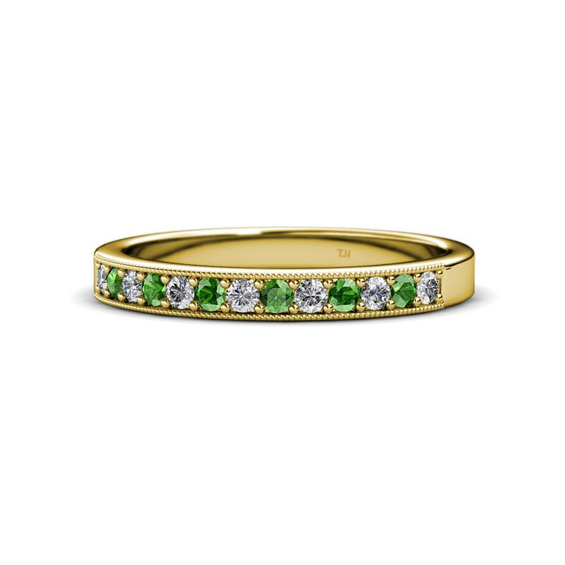 Janice 2.00 mm Green Garnet and Lab Grown Diamond 13 Stone Wedding Band 