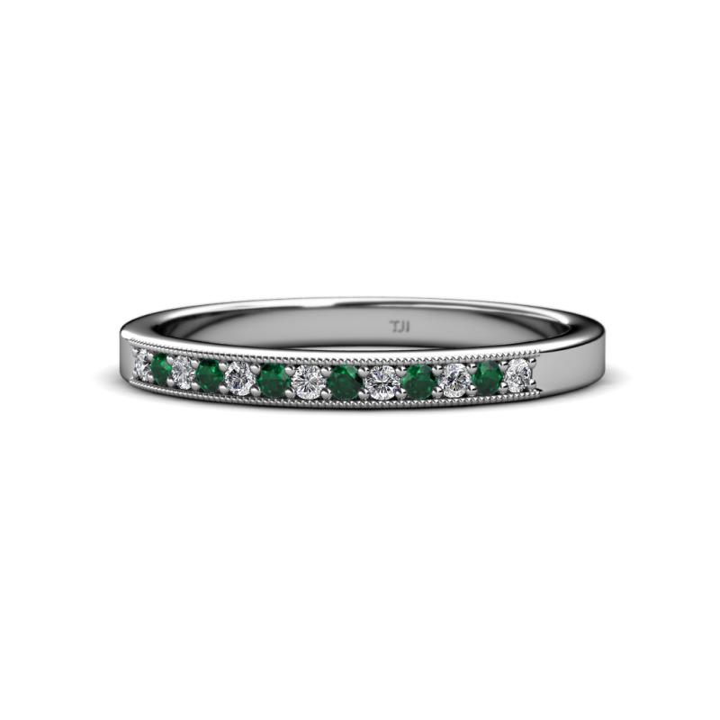 Janice 1.70 mm Emerald and Lab Grown Diamond 13 Stone Wedding Band 