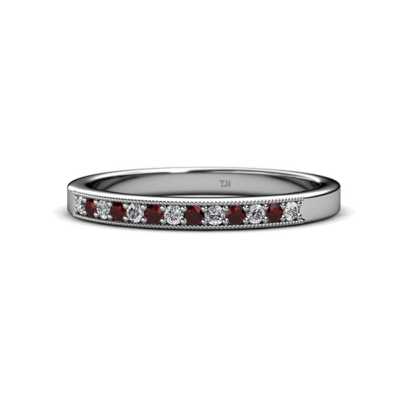 Janice 1.70 mm Red Garnet and Lab Grown Diamond 13 Stone Wedding Band 