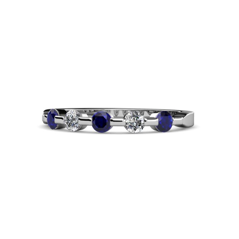 Keva 3.00 mm Blue Sapphire and Lab Grown Diamond 5 Stone Wedding Band 