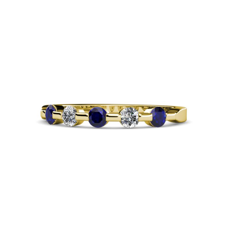 Keva 3.00 mm Blue Sapphire and Lab Grown Diamond 5 Stone Wedding Band 