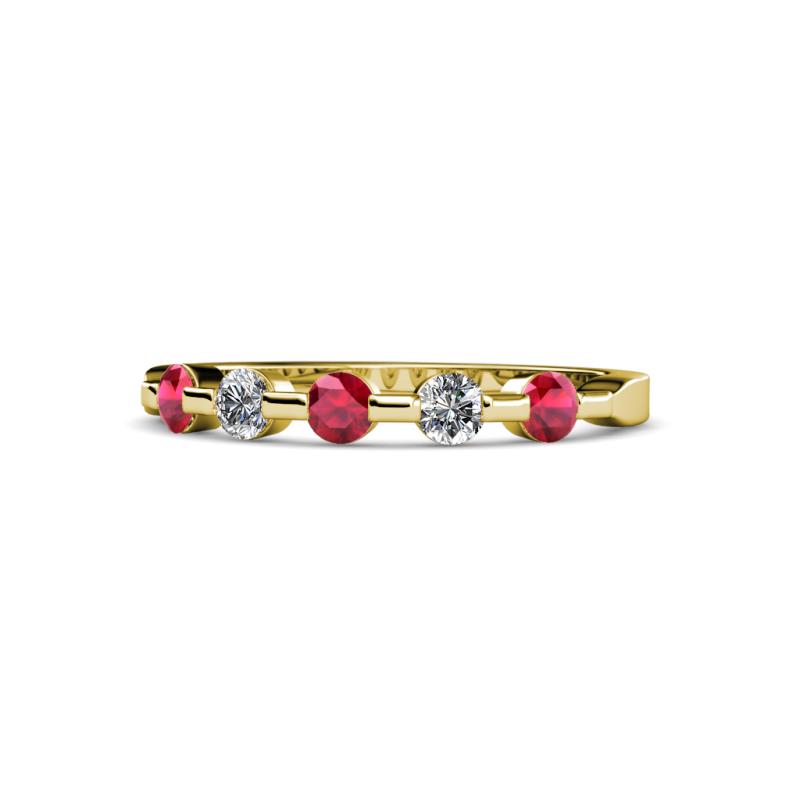 Keva 3.00 mm Ruby and Lab Grown Diamond 5 Stone Wedding Band 