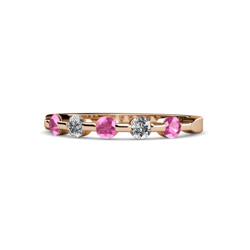 Keva 3.00 mm Pink Sapphire and Lab Grown Diamond 5 Stone Wedding Band 
