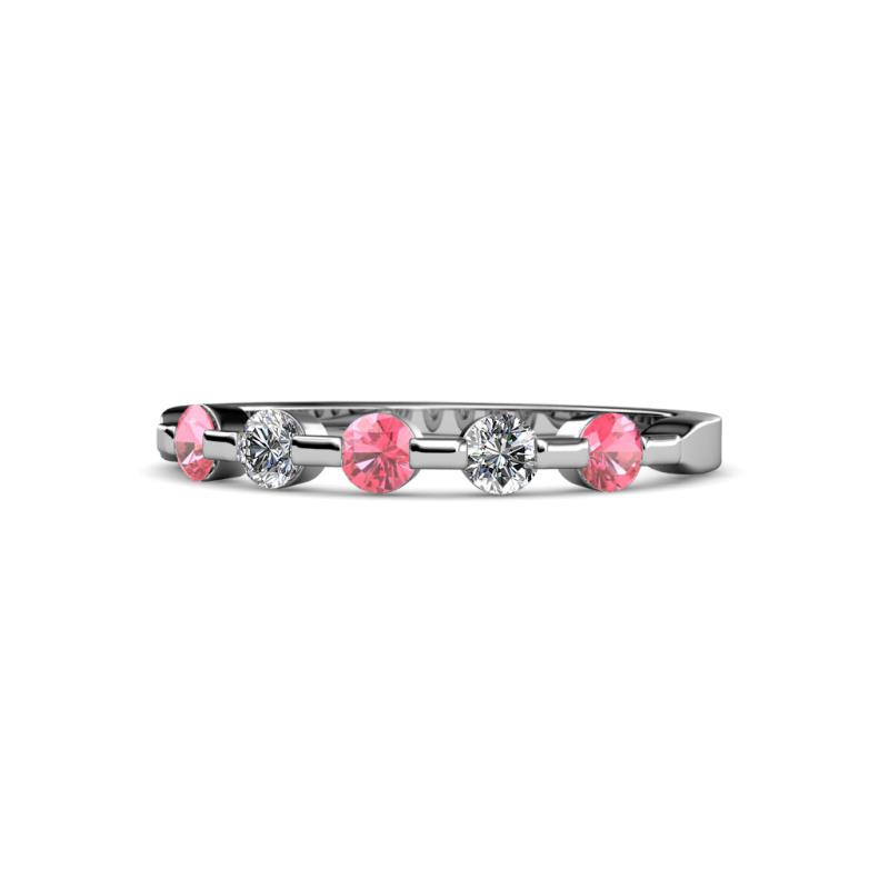 Keva 3.00 mm Pink Tourmaline and Lab Grown Diamond 5 Stone Wedding Band 
