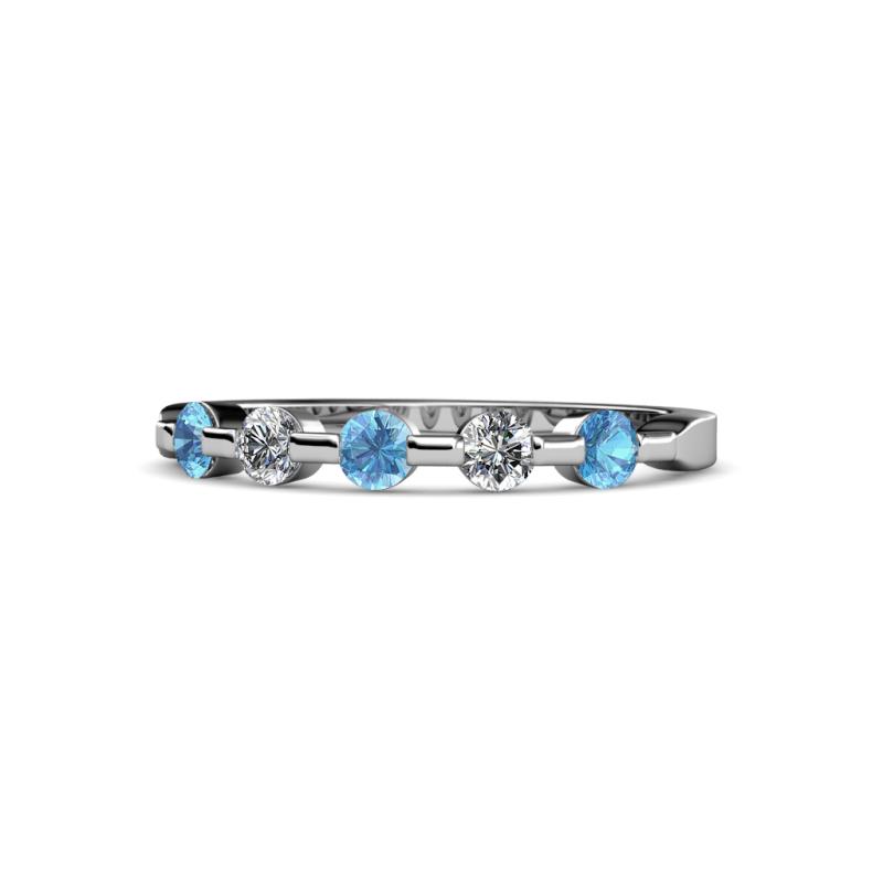 Keva 3.00 mm Blue Topaz and Lab Grown Diamond 5 Stone Wedding Band 