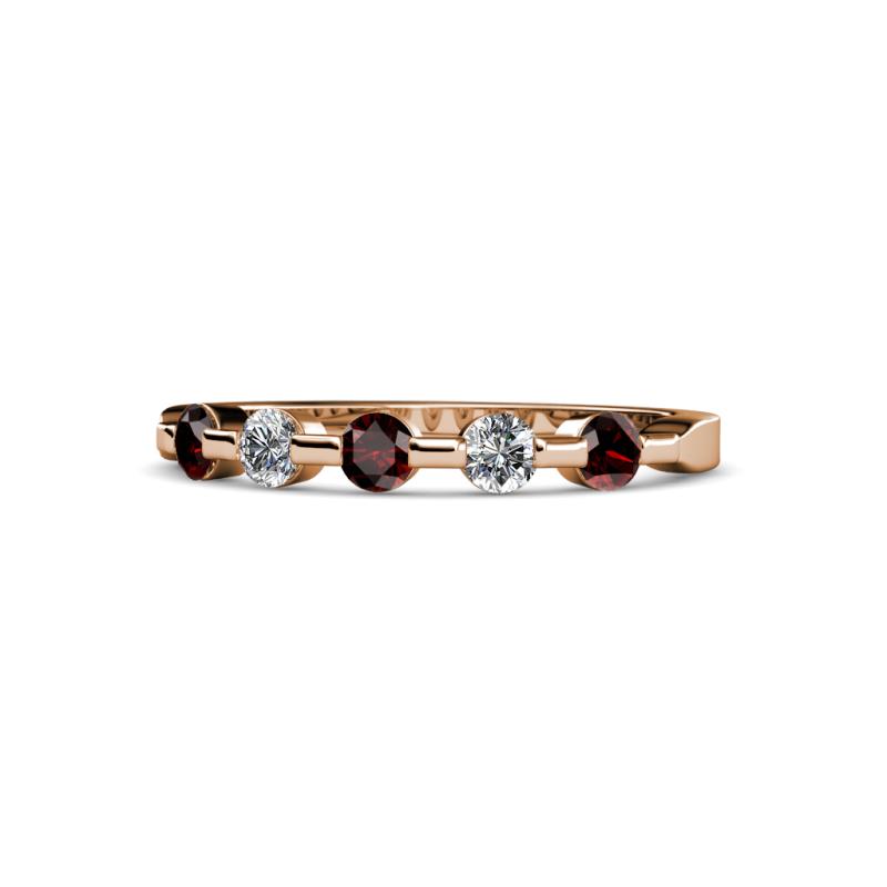 Keva 3.00 mm Red Garnet and Lab Grown Diamond 5 Stone Wedding Band 