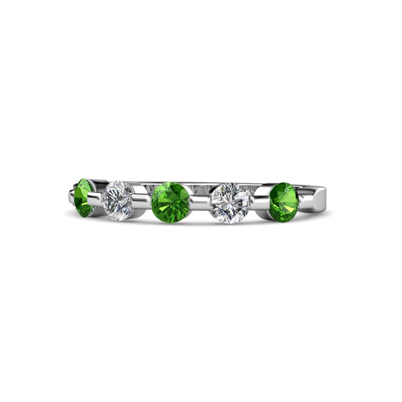 Keva 3.40 mm Green Garnet and Lab Grown Diamond 5 Stone Wedding Band 