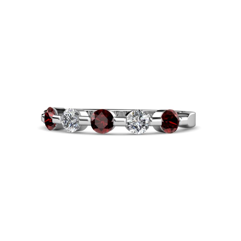 Keva 3.40 mm Red Garnet and Lab Grown Diamond 5 Stone Wedding Band 
