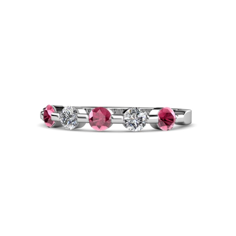 Keva 3.40 mm Rhodolite Garnet and Lab Grown Diamond 5 Stone Wedding Band 