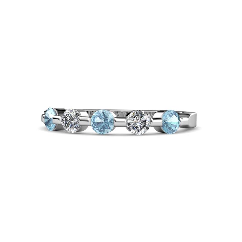 Keva 3.40 mm Aquamarine and Lab Grown Diamond 5 Stone Wedding Band 