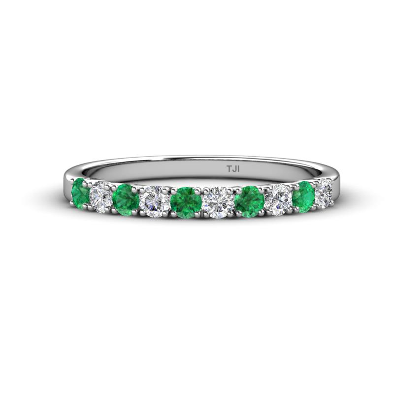 Emlynn 2.70 mm Emerald and Lab Grown Diamond 10 Stone Wedding Band 