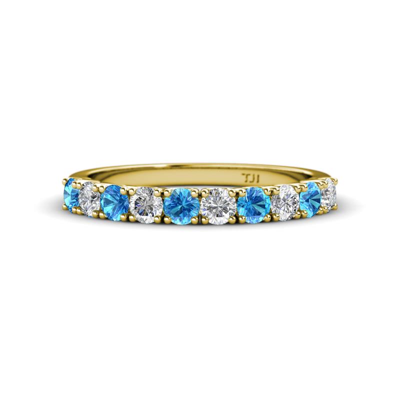 Emlynn 3.00 mm Blue Topaz and Lab Grown Diamond 10 Stone Wedding Band 