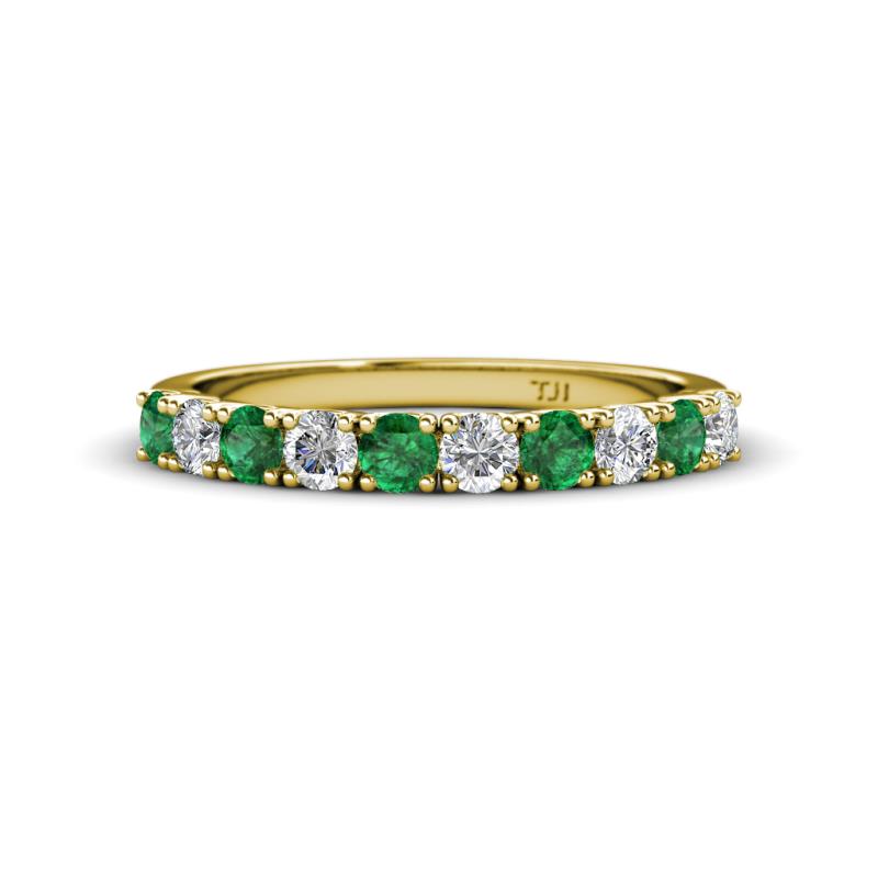 Emlynn 3.00 mm Emerald and Lab Grown Diamond 10 Stone Wedding Band 