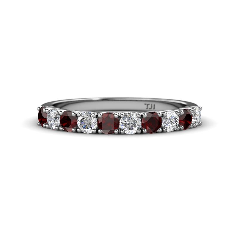 Emlynn 3.00 mm Red Garnet and Lab Grown Diamond 10 Stone Wedding Band 