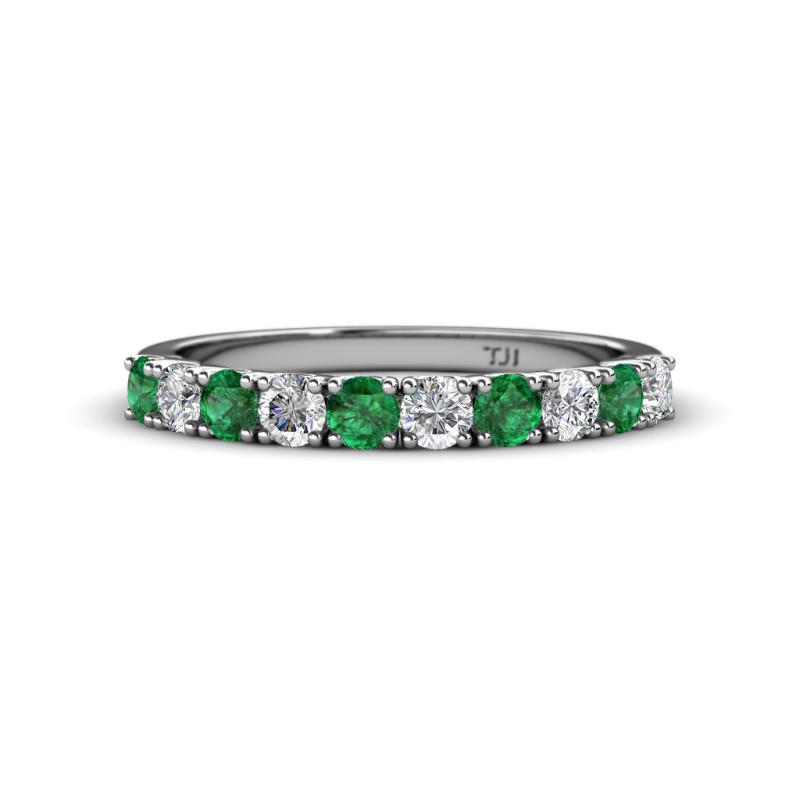 Emlynn 3.00 mm Emerald and Lab Grown Diamond 10 Stone Wedding Band 