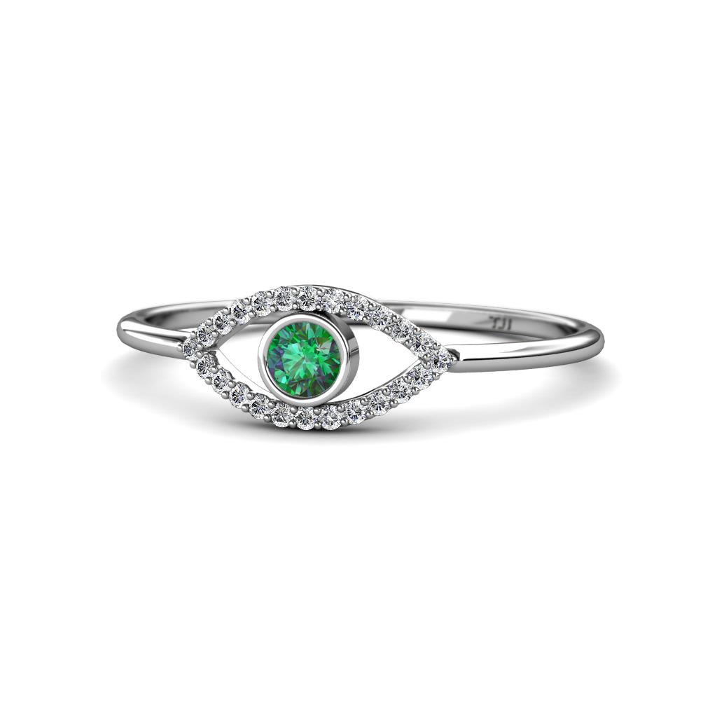 Evil Eye Bold Round Diamond and Lab Created Alexandrite Promise Ring 