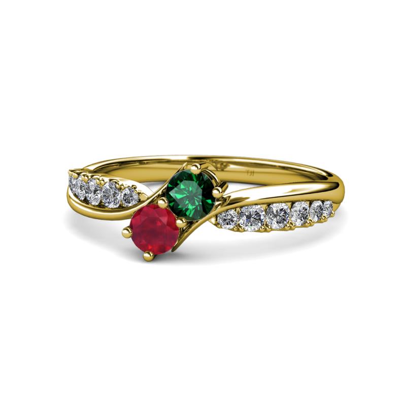 Nicia Emerald and Ruby with Side Diamonds Bypass Ring 