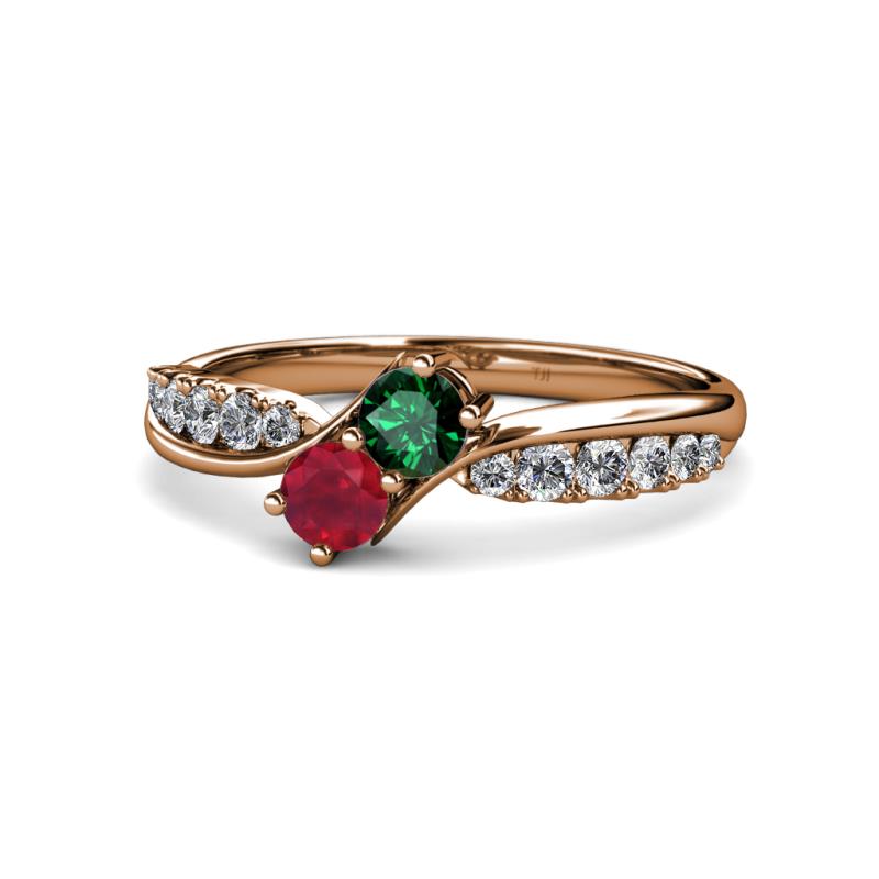Nicia Emerald and Ruby with Side Diamonds Bypass Ring 