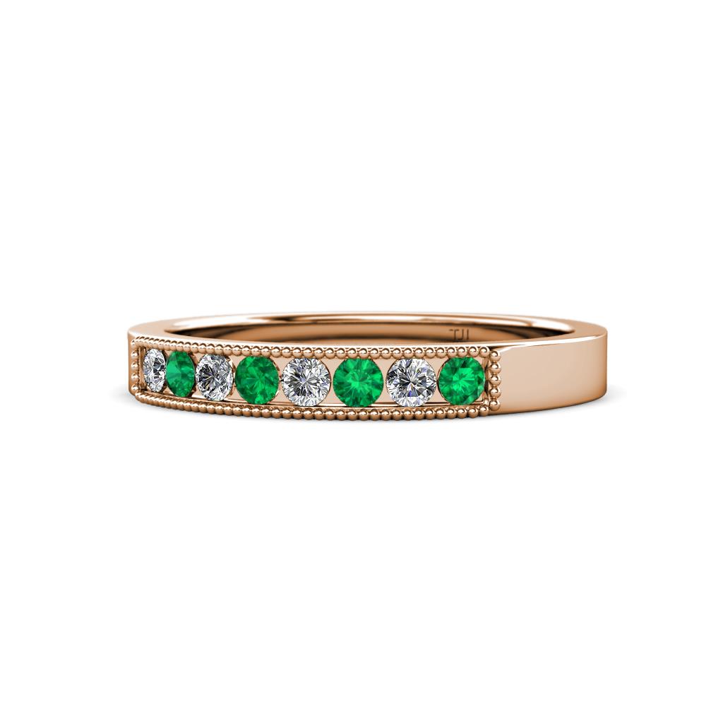 Gania 2.40 mm Emerald and Lab Grown Diamond 8 Stone Wedding Band 