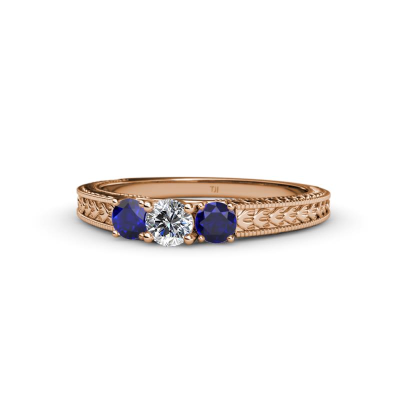 Reveka Blue Sapphire and Lab Grown Diamond Three Stone Engagement Ring 