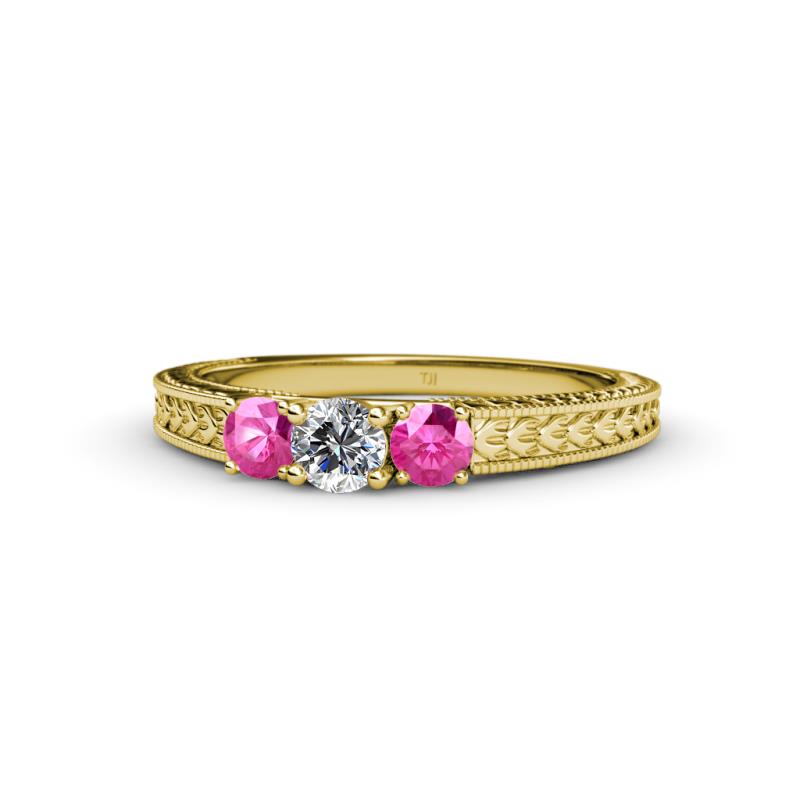Reveka Pink Sapphire and Lab Grown Diamond Three Stone Engagement Ring 