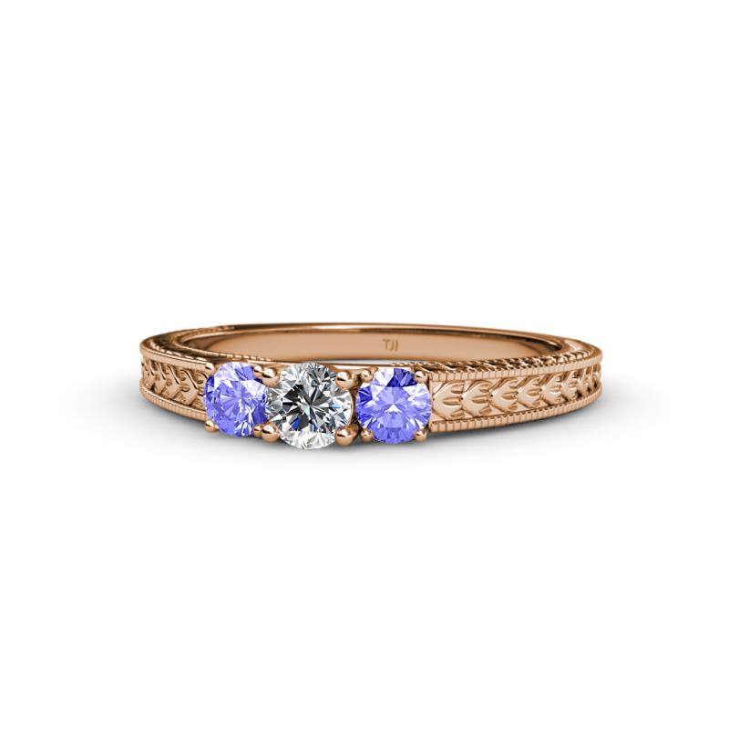 Reveka Tanzanite and Lab Grown Diamond Three Stone Engagement Ring 