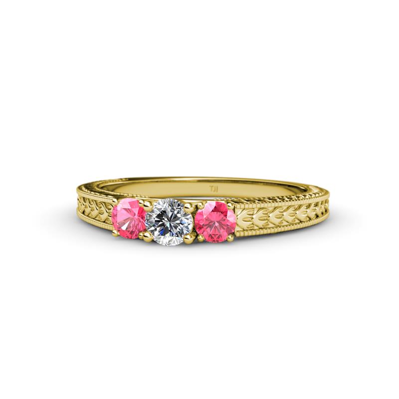 Reveka Pink Tourmaline and Lab Grown Diamond Three Stone Engagement Ring 