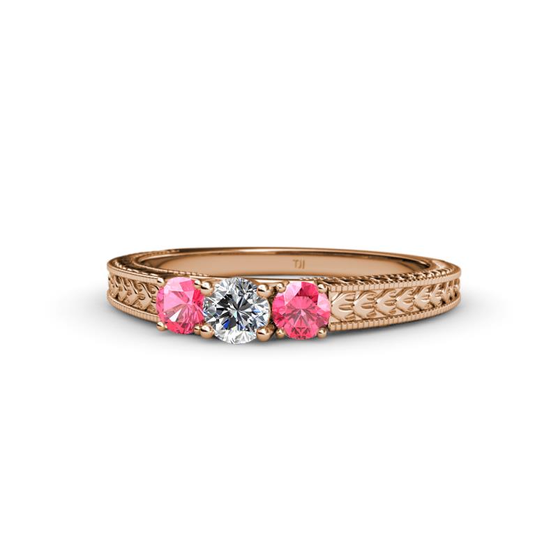 Reveka Pink Tourmaline and Lab Grown Diamond Three Stone Engagement Ring 