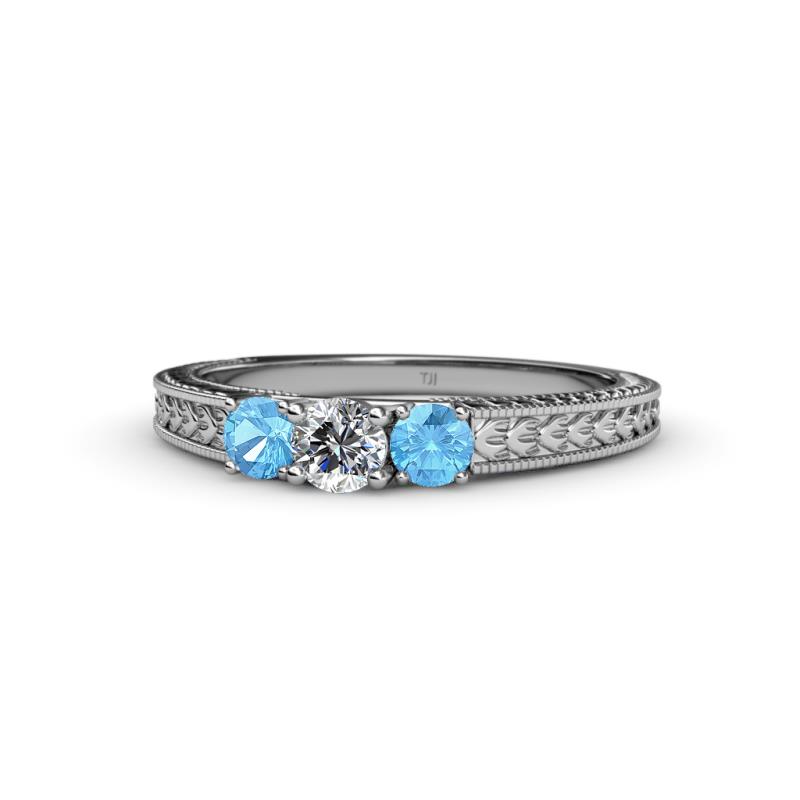 Reveka Blue Topaz and Lab Grown Diamond Three Stone Engagement Ring 