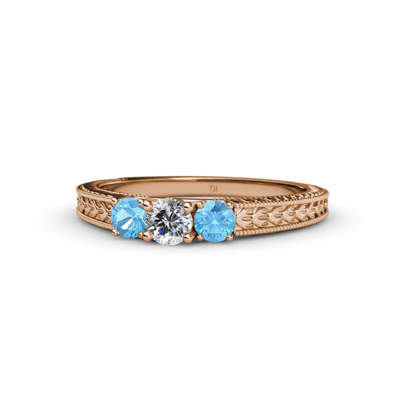 Reveka Blue Topaz and Lab Grown Diamond Three Stone Engagement Ring 