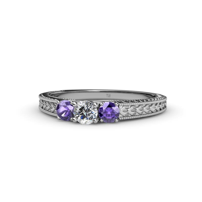 Reveka Iolite and Lab Grown Diamond Three Stone Engagement Ring 