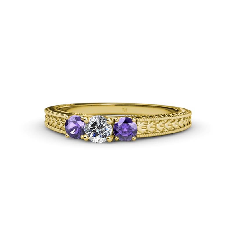 Reveka Iolite and Lab Grown Diamond Three Stone Engagement Ring 