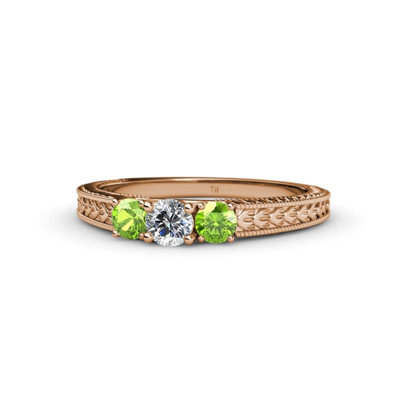 Reveka Peridot and Lab Grown Diamond Three Stone Engagement Ring 