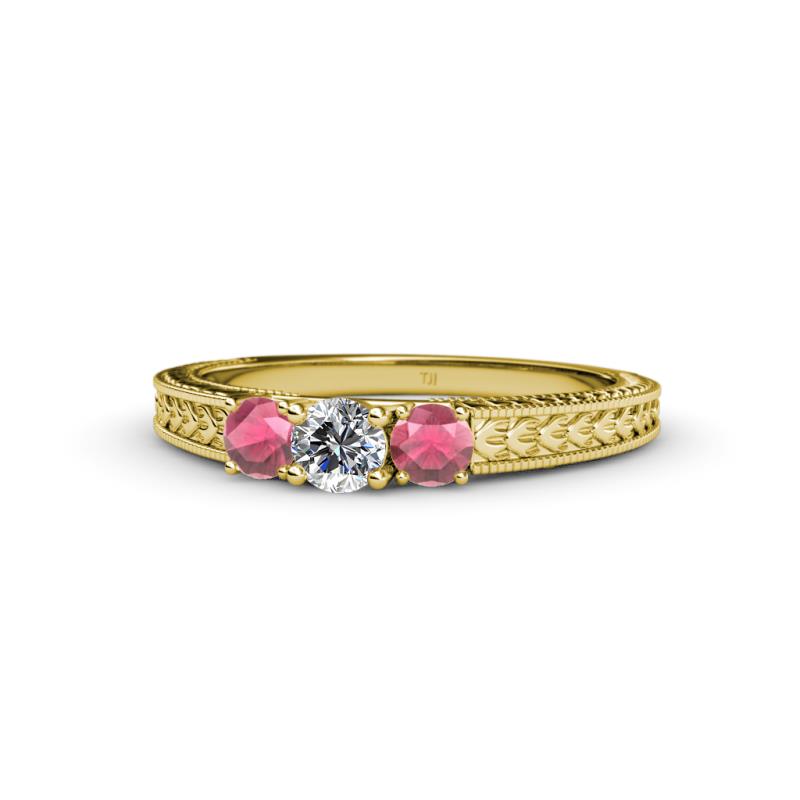 Reveka Rhodolite Garnet and Lab Grown Diamond Three Stone Engagement Ring 