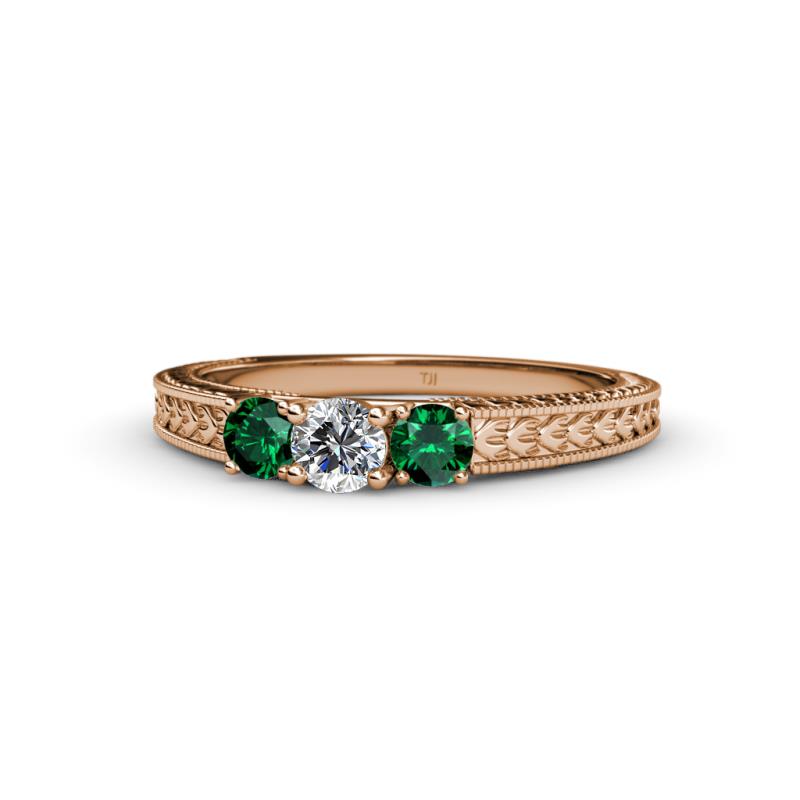 Reveka Emerald and Lab Grown Diamond Three Stone Engagement Ring 