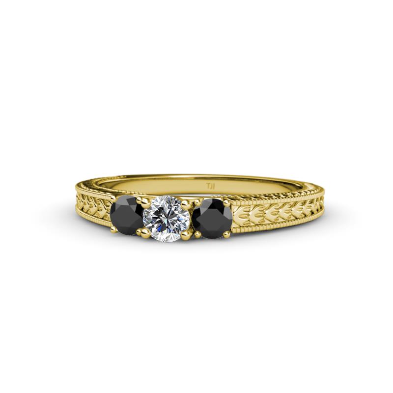 Reveka Black and White Lab Grown Diamond Three Stone Engagement Ring 