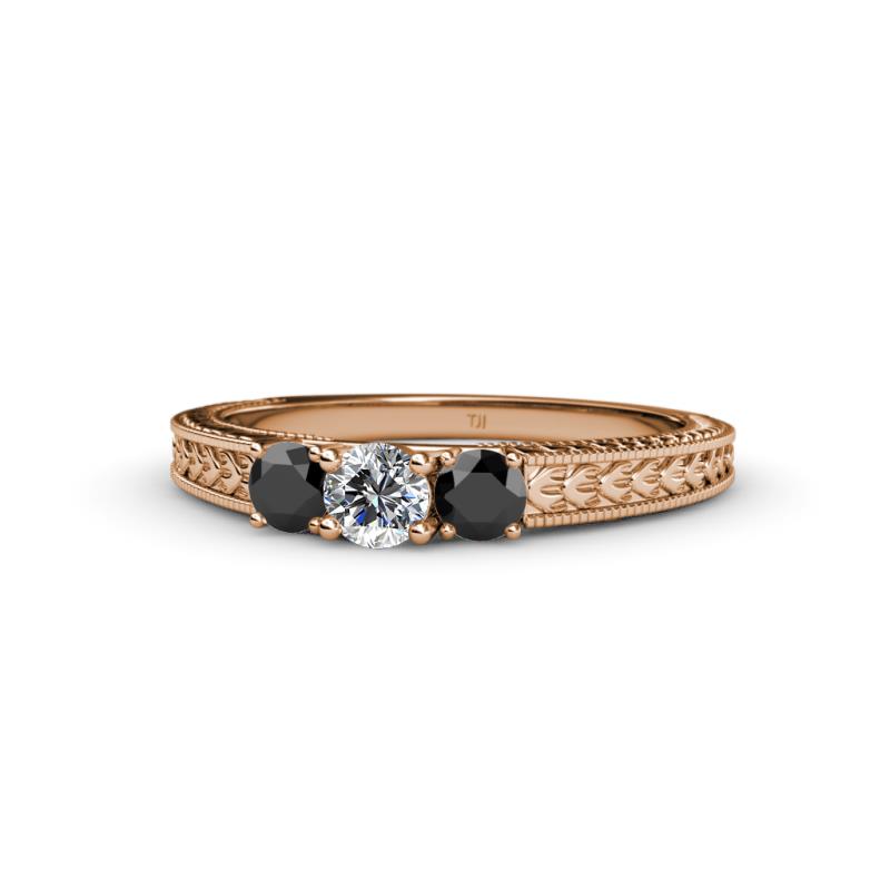 Reveka Black and White Lab Grown Diamond Three Stone Engagement Ring 